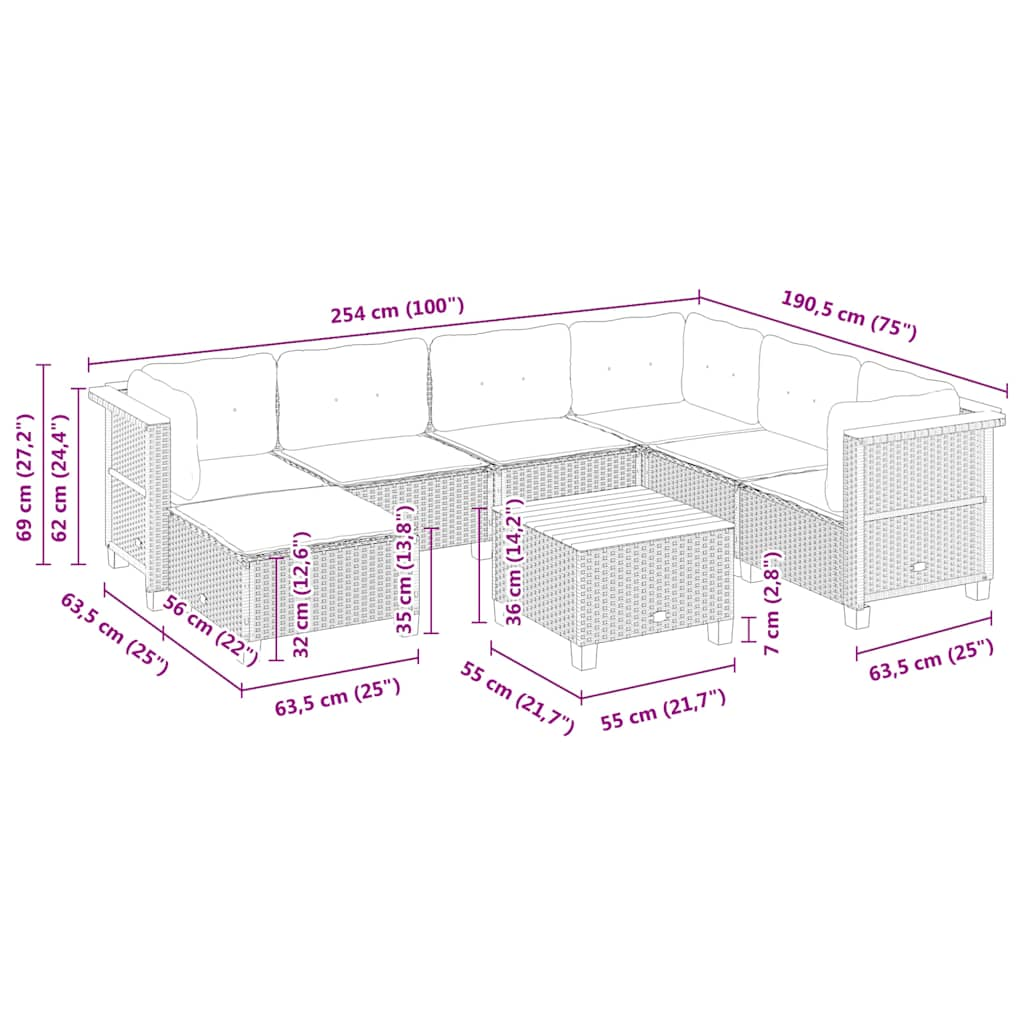 vidaXL Set de sofás de jardín y cojines 8 piezas ratán sintético beige