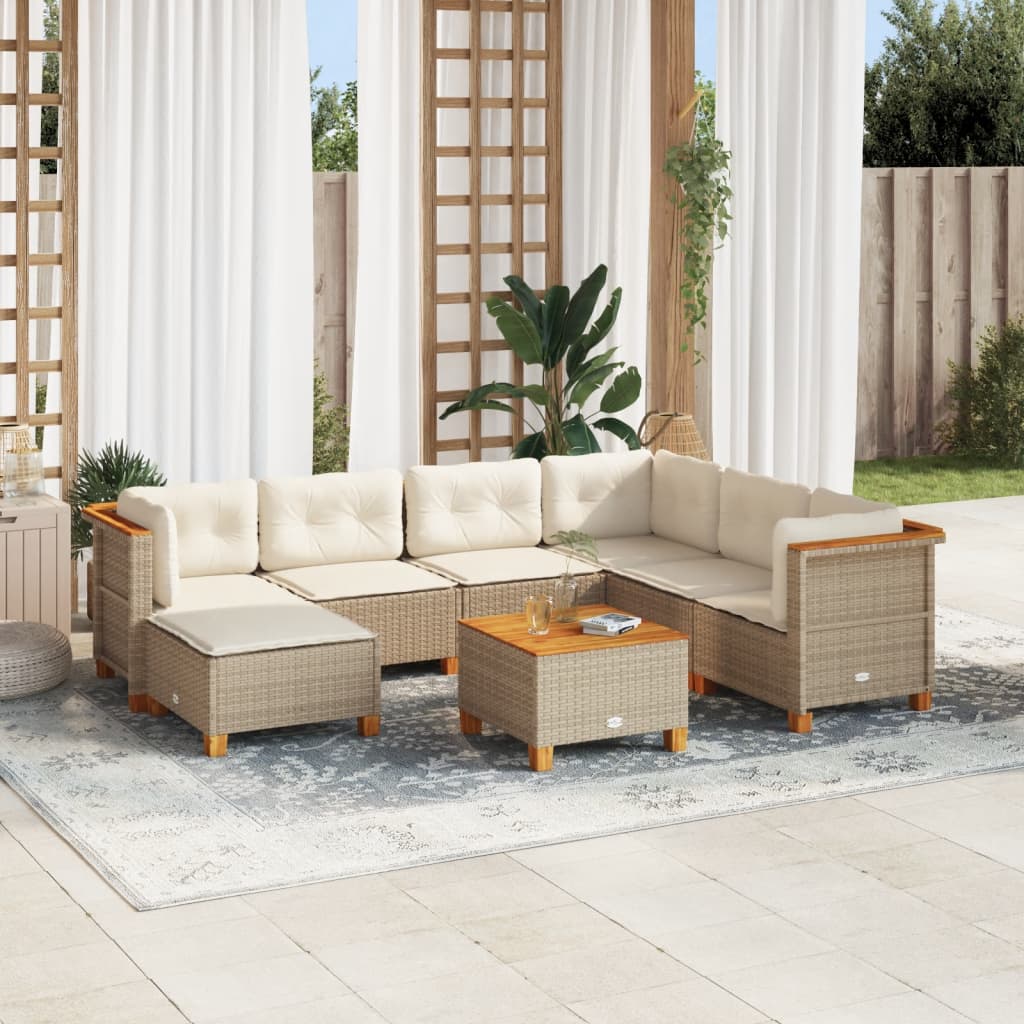 vidaXL Set de sofás de jardín y cojines 8 piezas ratán sintético beige