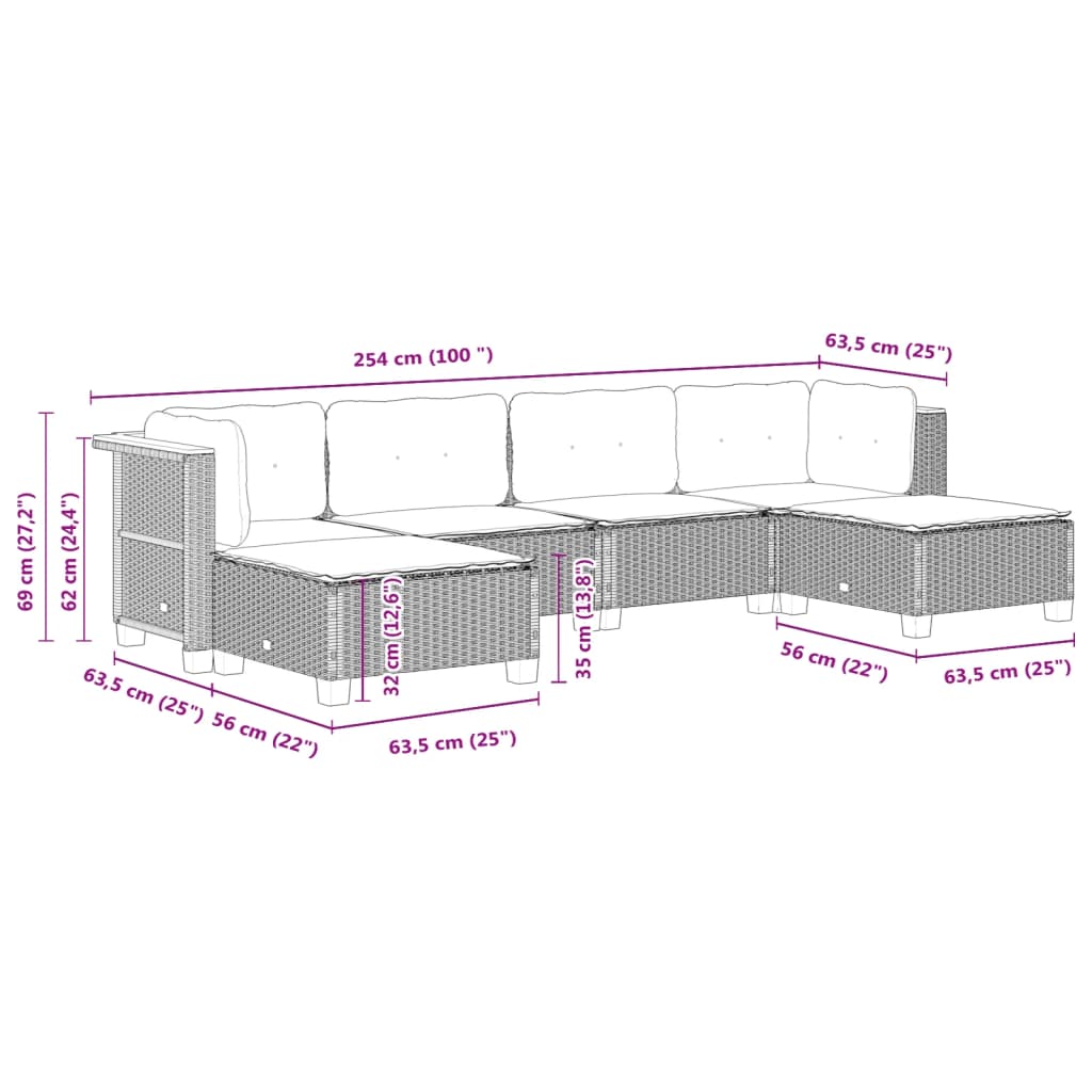 vidaXL Set de sofás de jardín 6 piezas y cojines ratán sintético negro