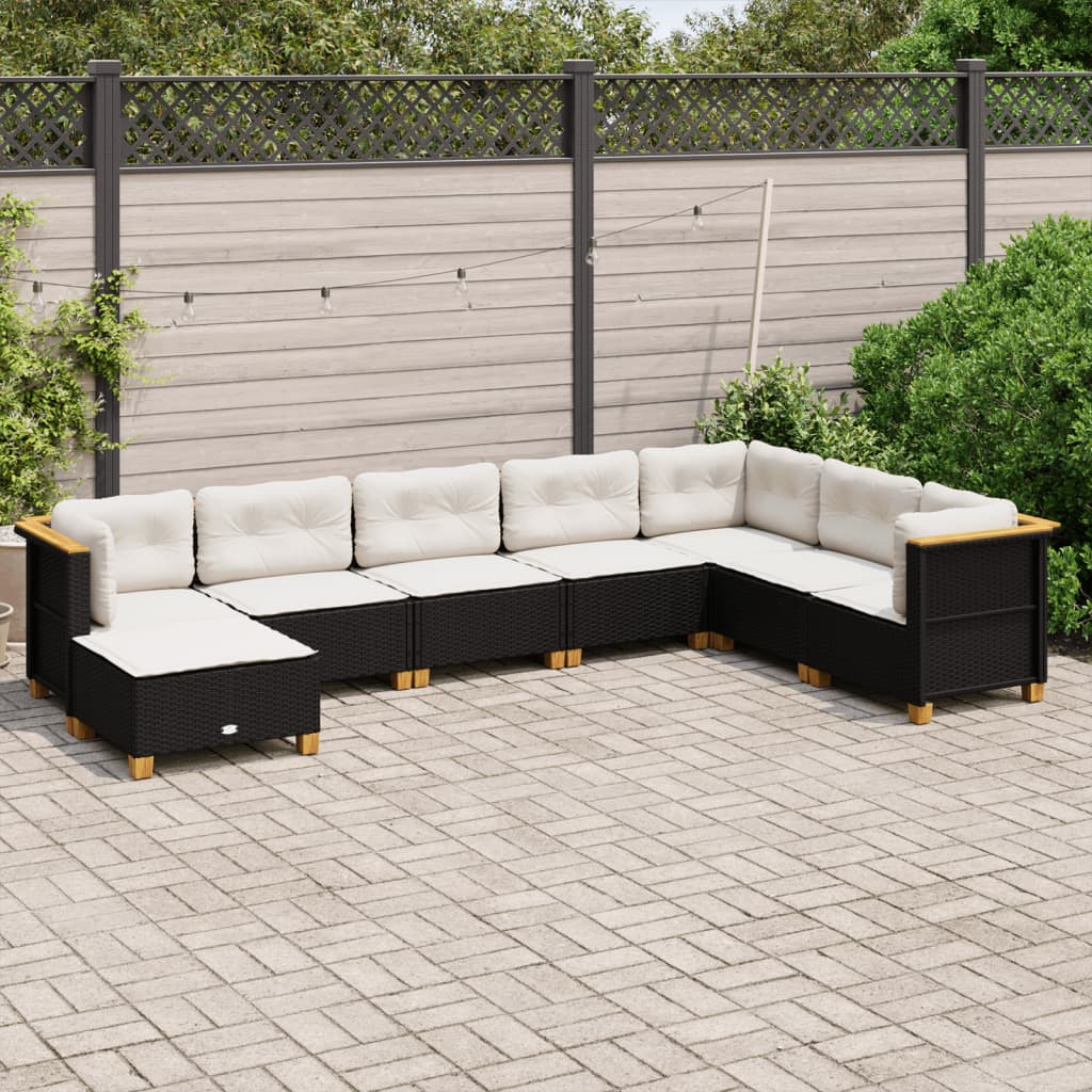 vidaXL Set de sofás de jardín y cojines 8 piezas ratán sintético negro