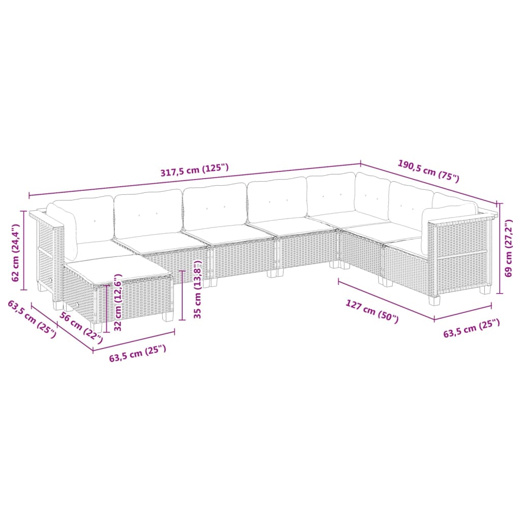 vidaXL Set de sofás de jardín 8 pzas y cojines ratán sintético gris