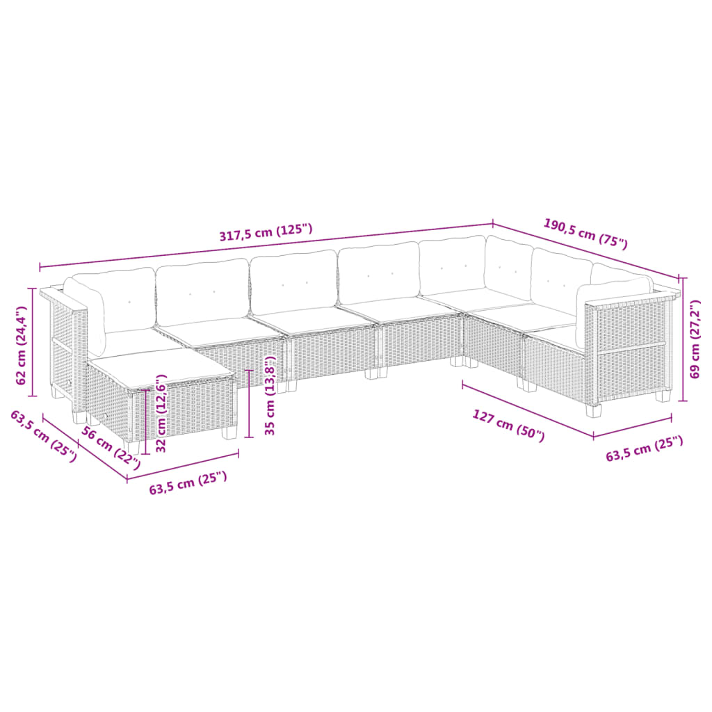 vidaXL Set de sofás de jardín y cojines 8 piezas ratán sintético beige