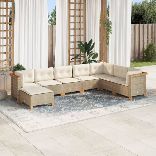 vidaXL Set de sofás de jardín y cojines 8 piezas ratán sintético beige