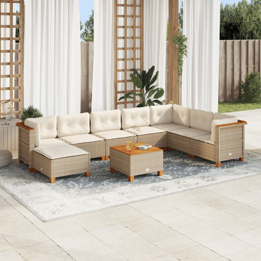 vidaXL Set de sofás de jardín con cojines 9 pzas ratán sintético beige