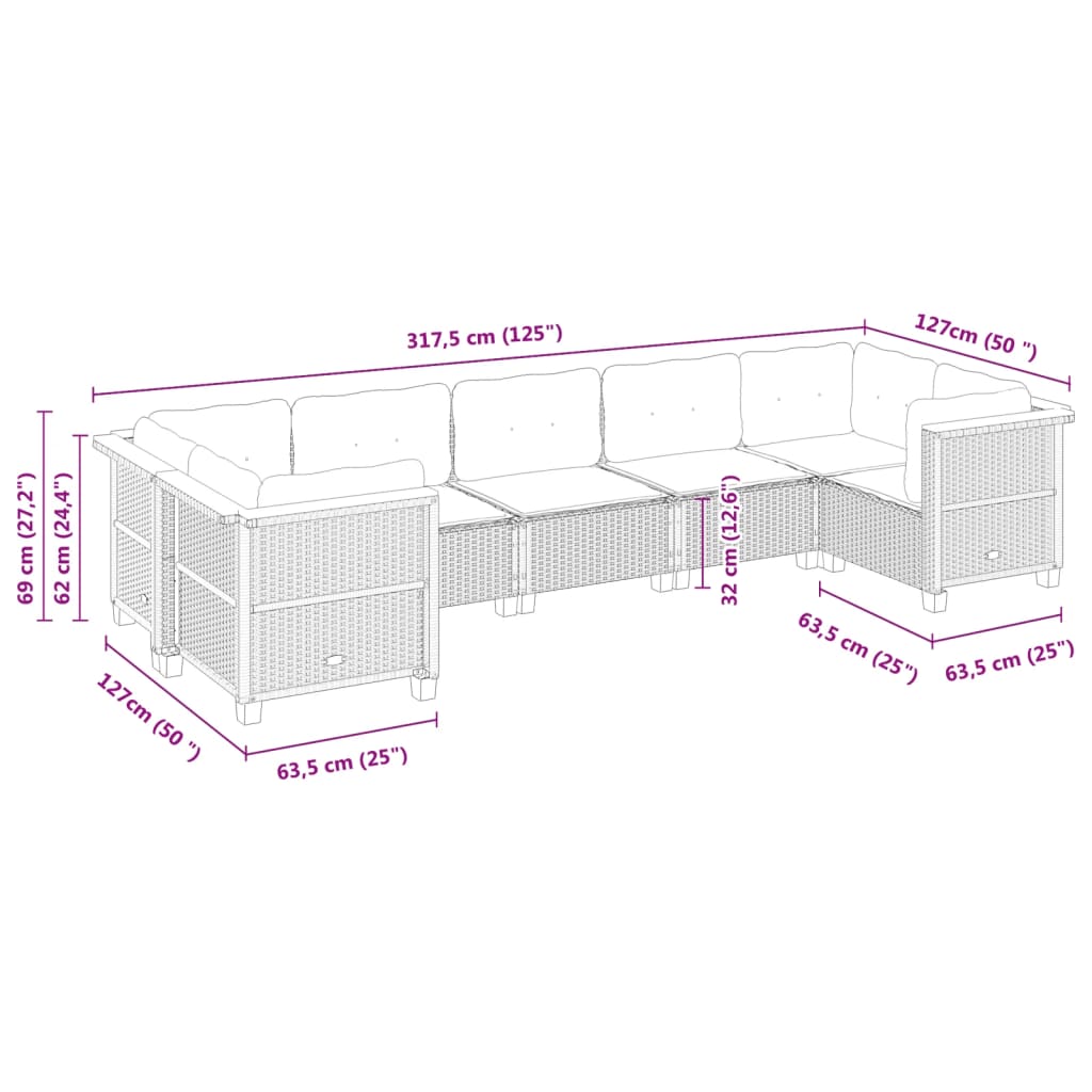 vidaXL Set sofás de jardín 7 piezas y cojines ratán sintético beige