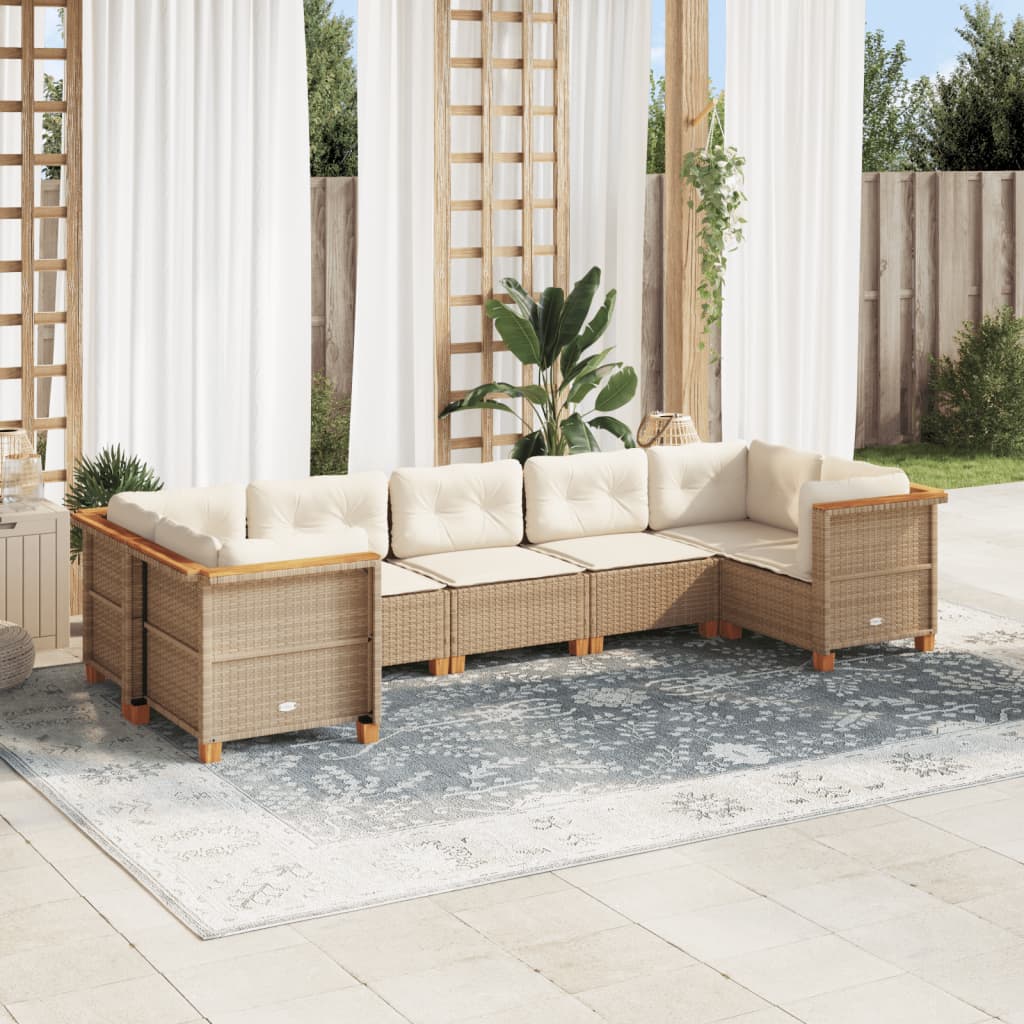 vidaXL Set sofás de jardín 7 piezas y cojines ratán sintético beige