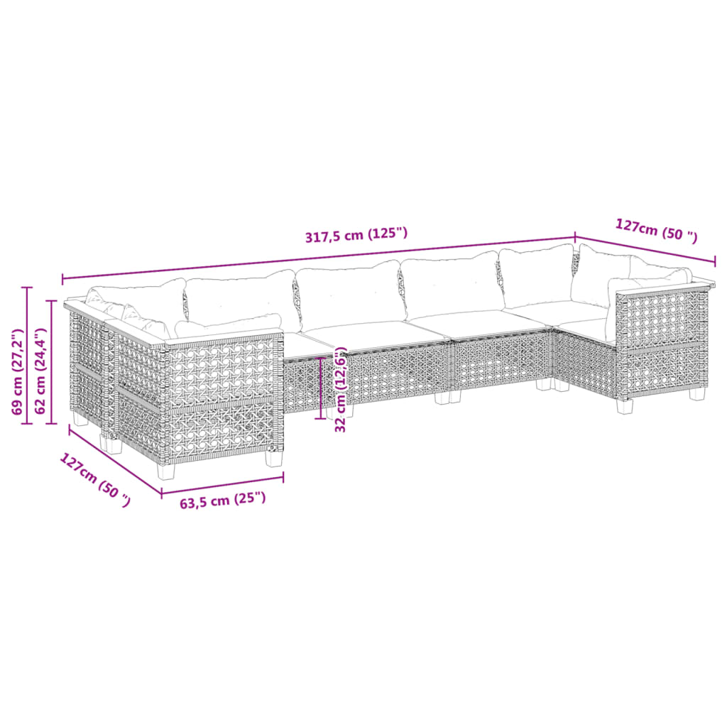 vidaXL Set de sofás de jardín 7 pzas con cojines ratán sintético negro