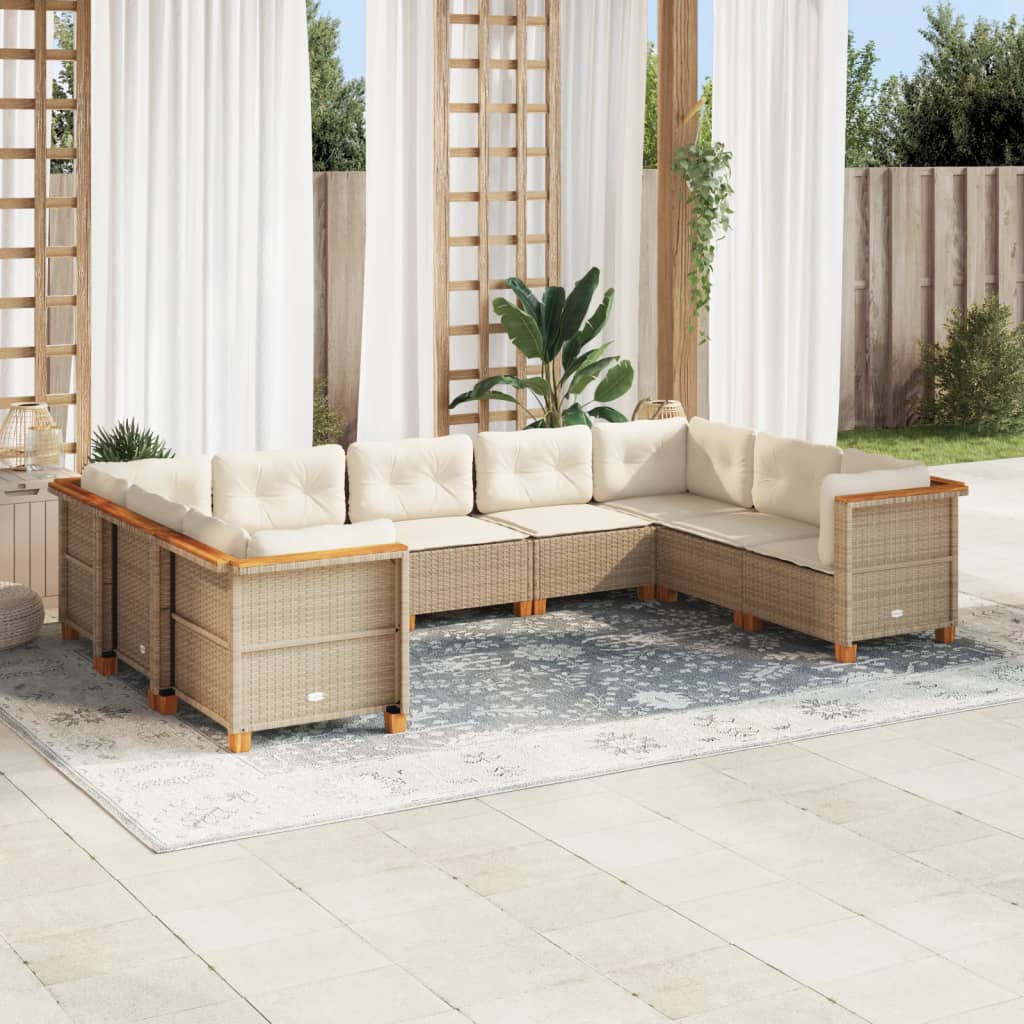 vidaXL Set de sofás de jardín con cojines 9 pzas ratán sintético beige