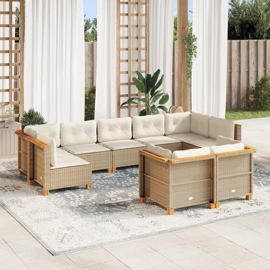 vidaXL Set de sofás de jardín con cojines 9 pzas ratán sintético beige