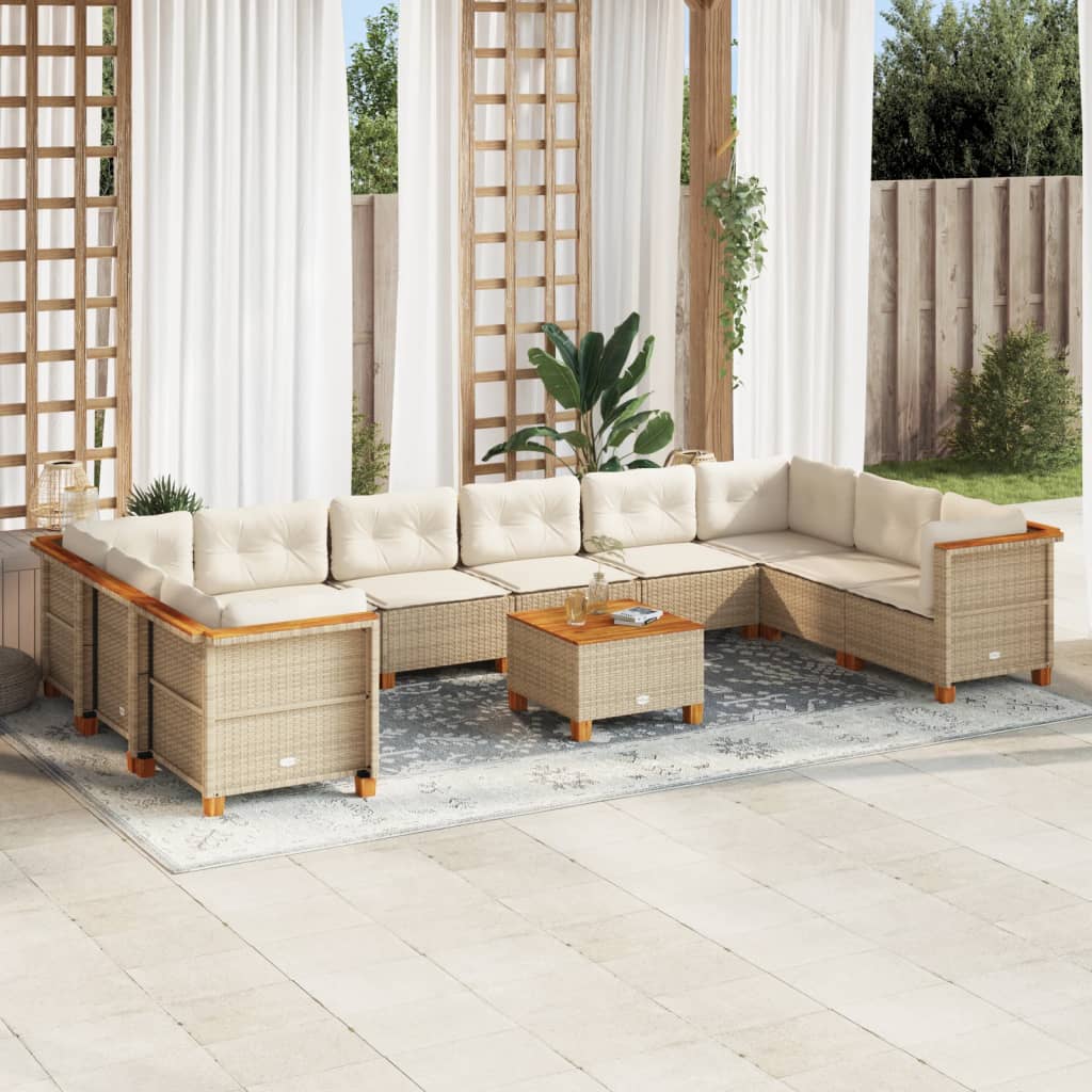 vidaXL Set de sofás de jardín 11pzas con cojines ratán sintético beige