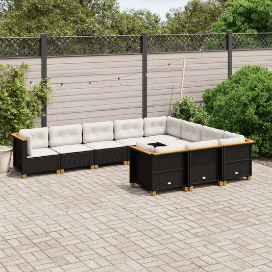 vidaXL Set de sofás de jardín 10 pzas cojines ratán sintético negro