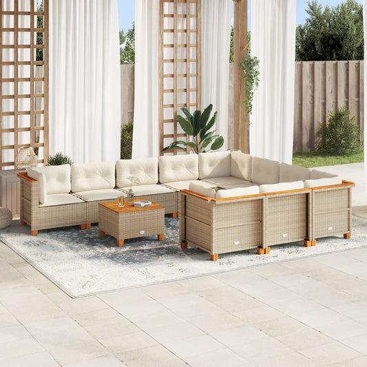 vidaXL Set de sofás de jardín 11pzas con cojines ratán sintético beige