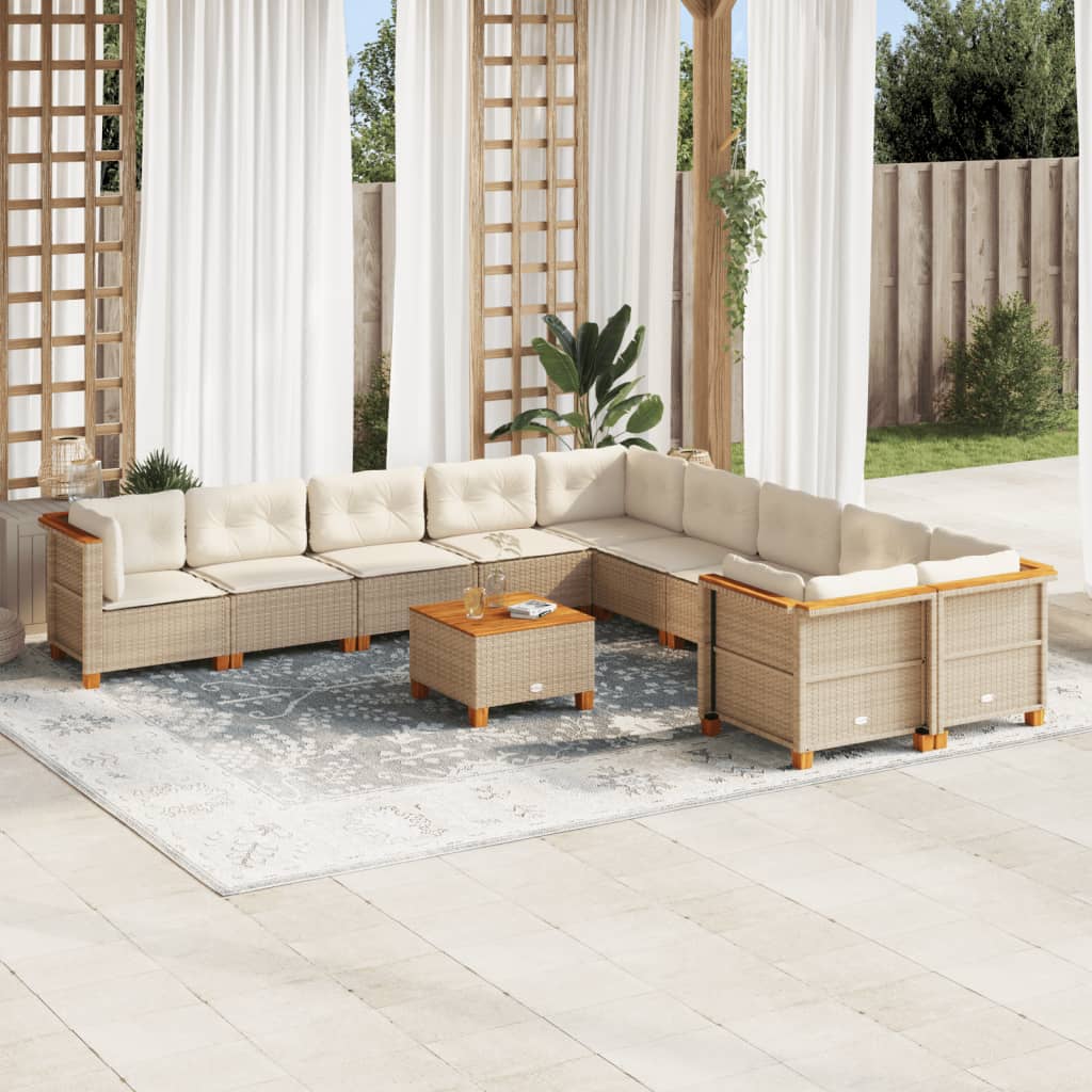 vidaXL Set de sofás de jardín 11pzas con cojines ratán sintético beige