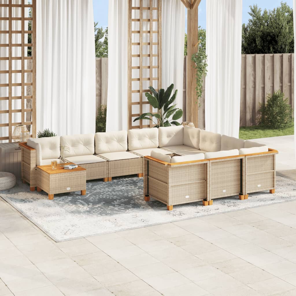 vidaXL Set de sofás de jardín 11pzas con cojines ratán sintético beige