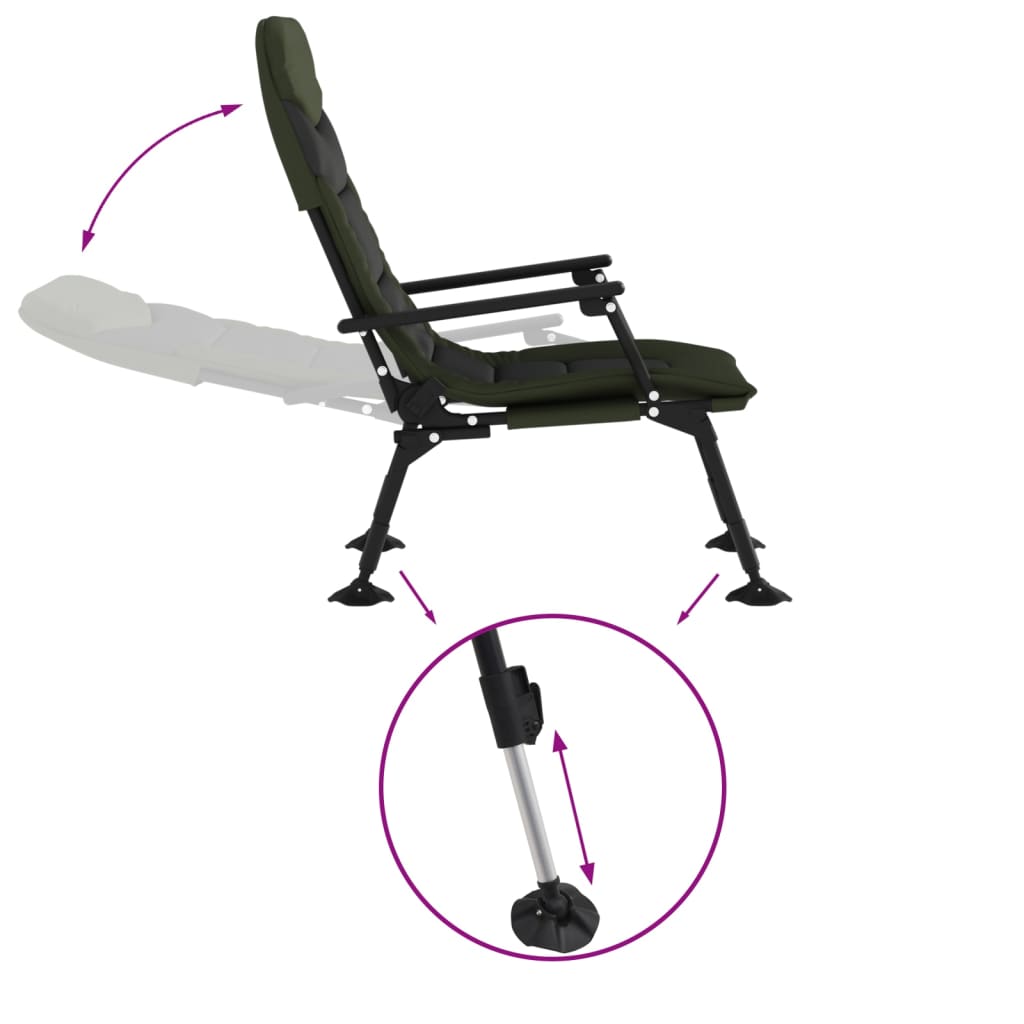 vidaXL Silla de pesca con reposabrazos plegable verde