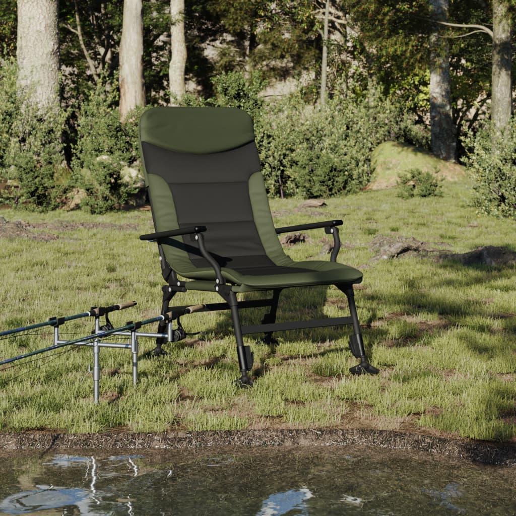 vidaXL Silla de pesca con reposabrazos plegable verde