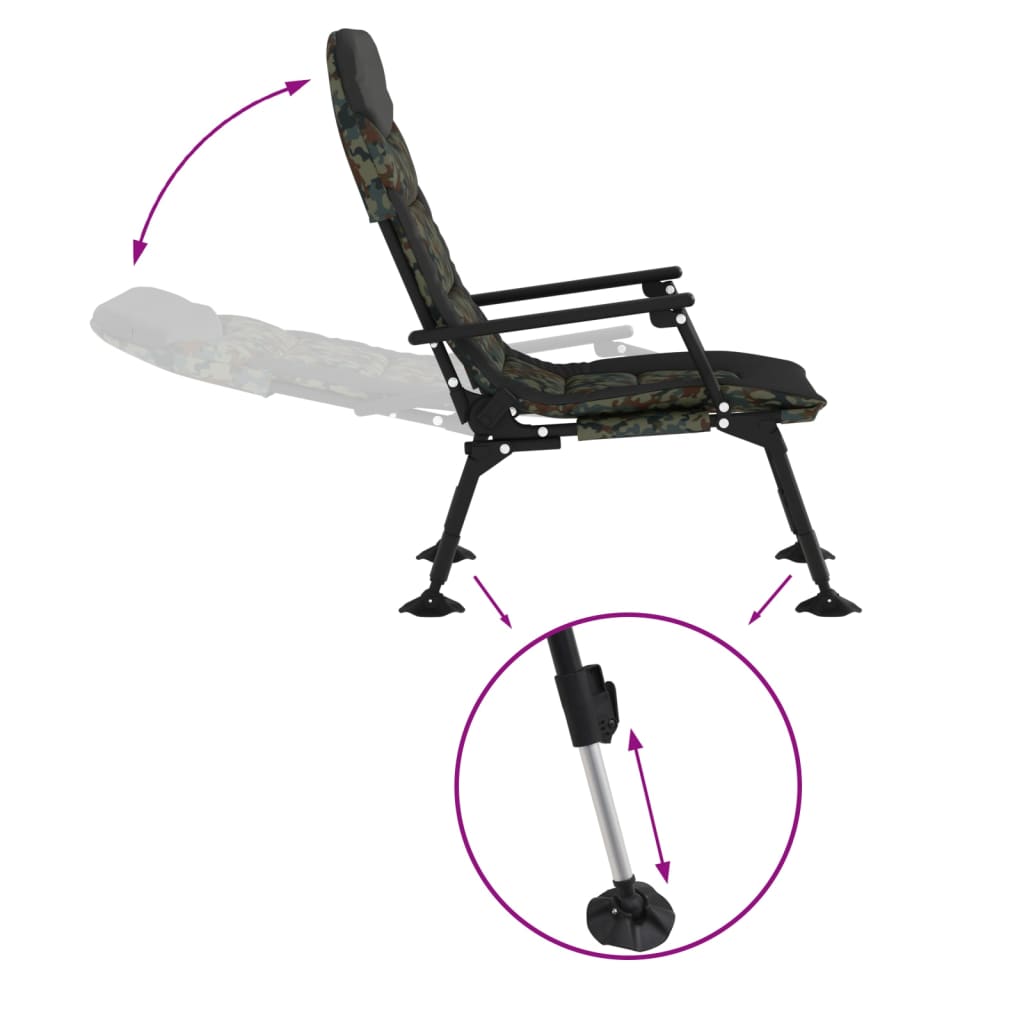 vidaXL Silla de pesca con reposabrazos plegable camuflaje