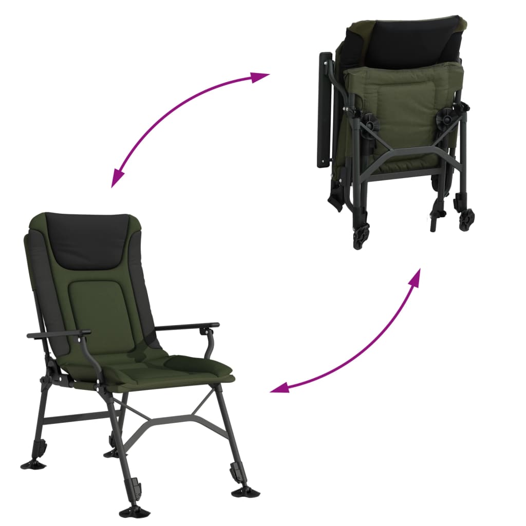 vidaXL Silla de pesca con reposabrazos plegable verde