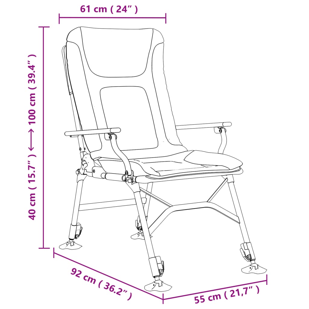 vidaXL Silla de pesca con reposabrazos plegable verde