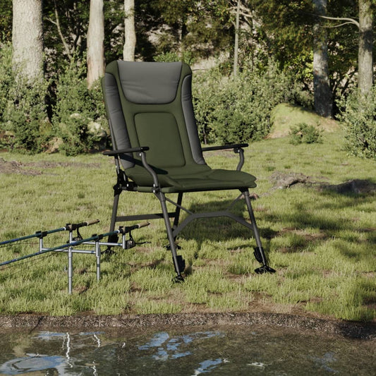 vidaXL Silla de pesca con reposabrazos plegable verde