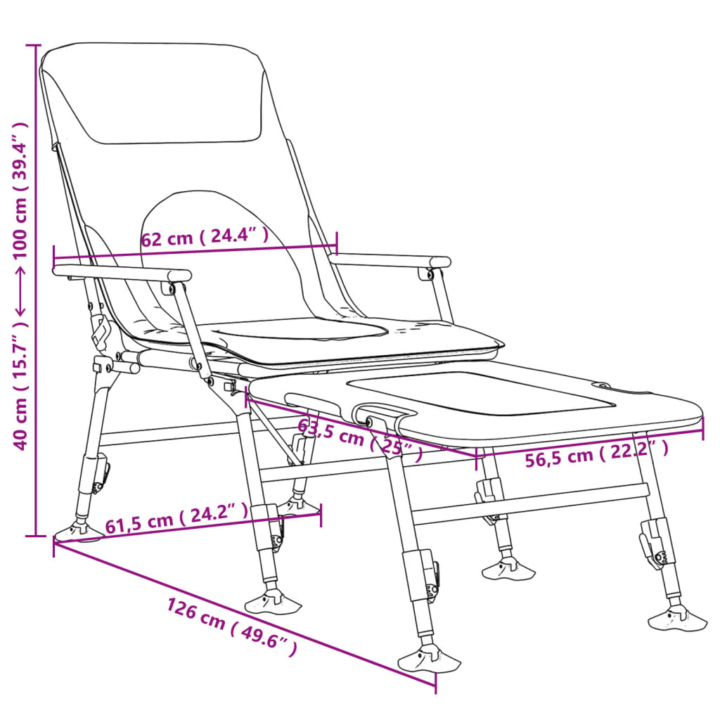 vidaXL Tumbona de pesca con patas para barro ajustable plegable verde