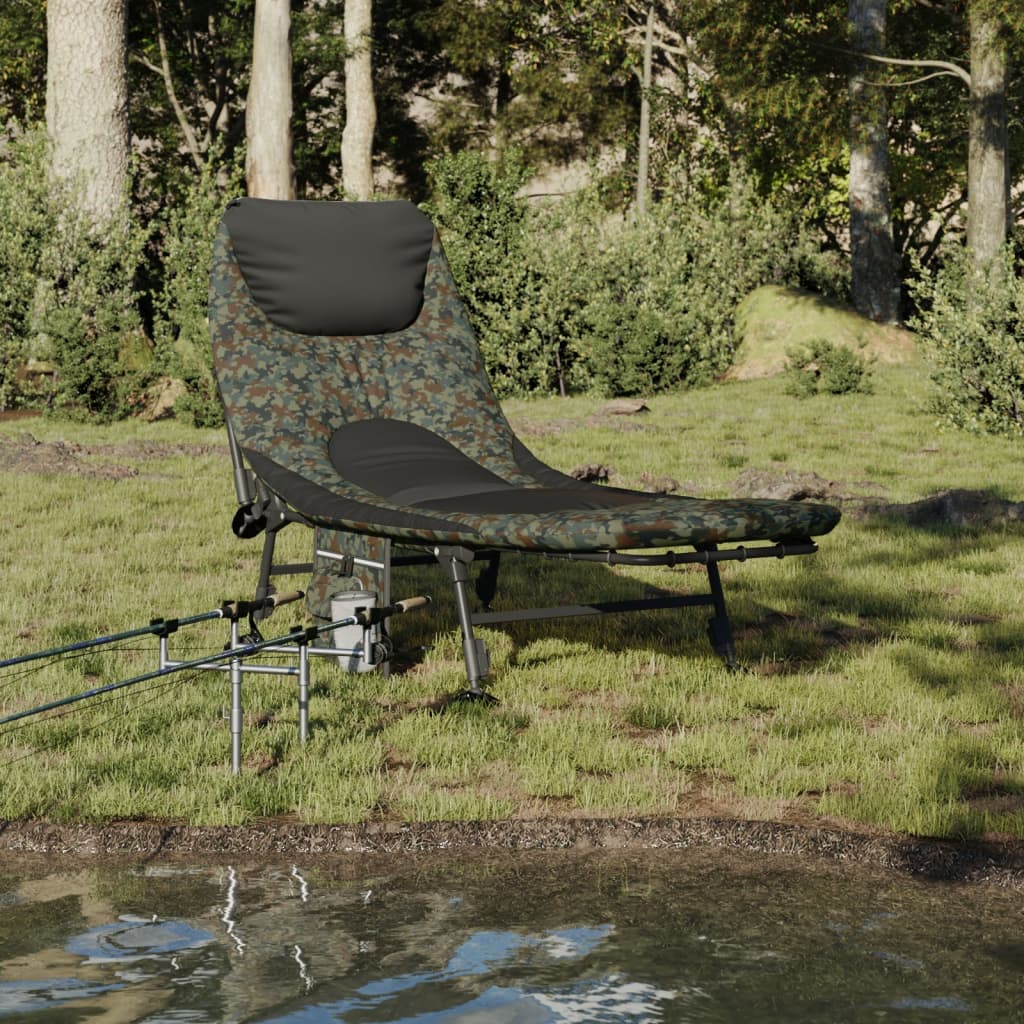 vidaXL Tumbona de pesca patas para barro ajustables plegable camuflaje