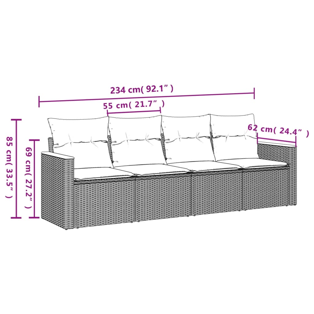 vidaXL Set de sofás de jardín 4 pzas y cojines ratán sintético gris