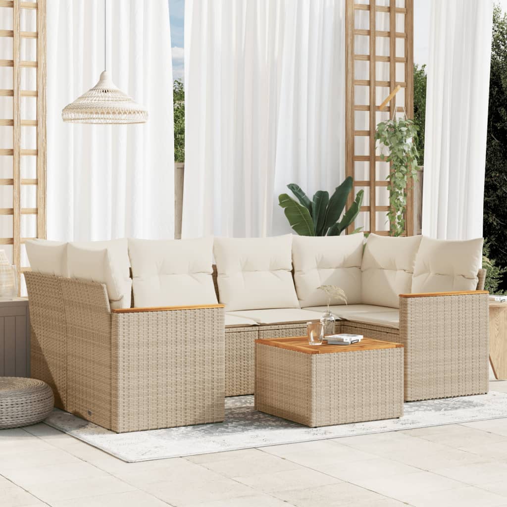 vidaXL Set sofás de jardín 7 piezas y cojines ratán sintético beige