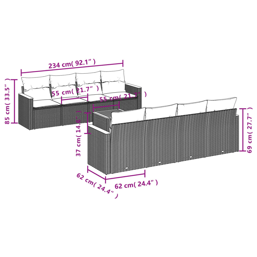 vidaXL Set de sofás de jardín 8 piezas y cojines ratán sintético negro