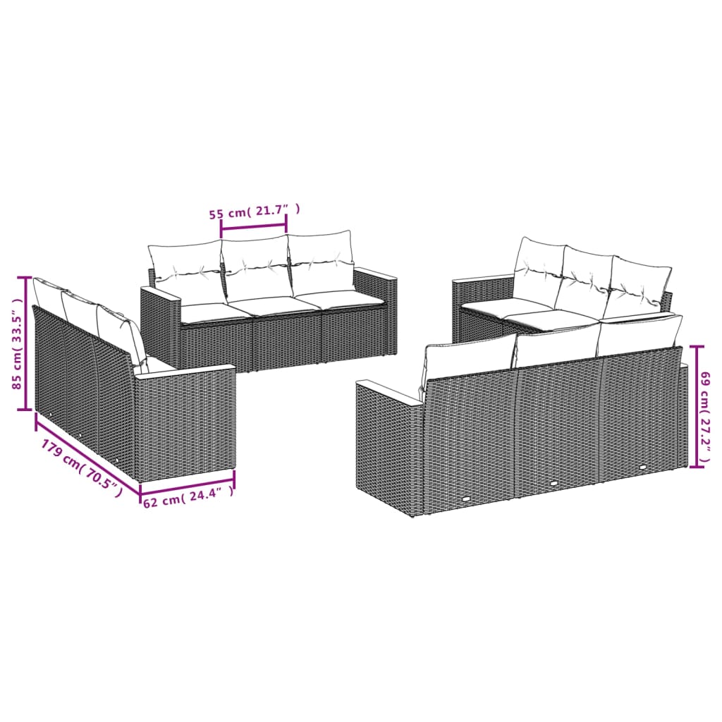 vidaXL Set de sofás de jardín 12 piezas cojines ratán sintético negro