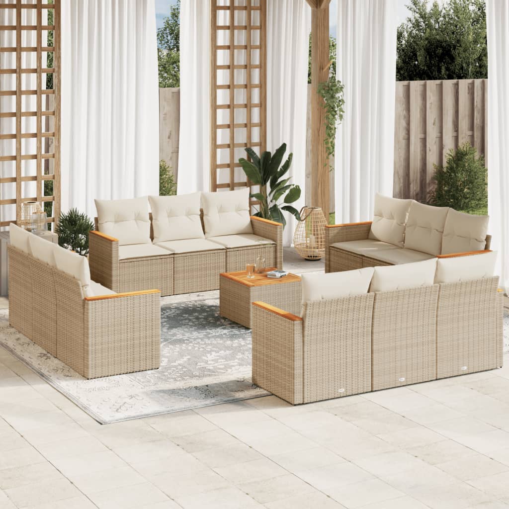 vidaXL Set sofás de jardín con cojines 13 pzas ratán sintético beige