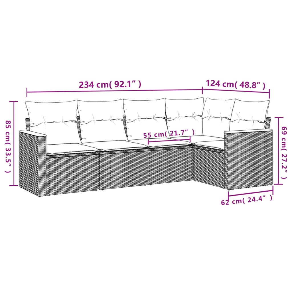 vidaXL Set de sofás de jardín 6 piezas y cojines ratán sintético negro