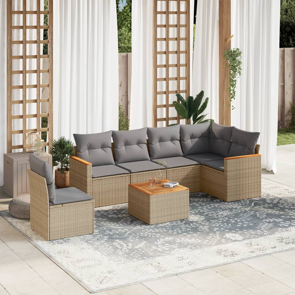 vidaXL Set sofás de jardín 7 piezas y cojines ratán sintético beige