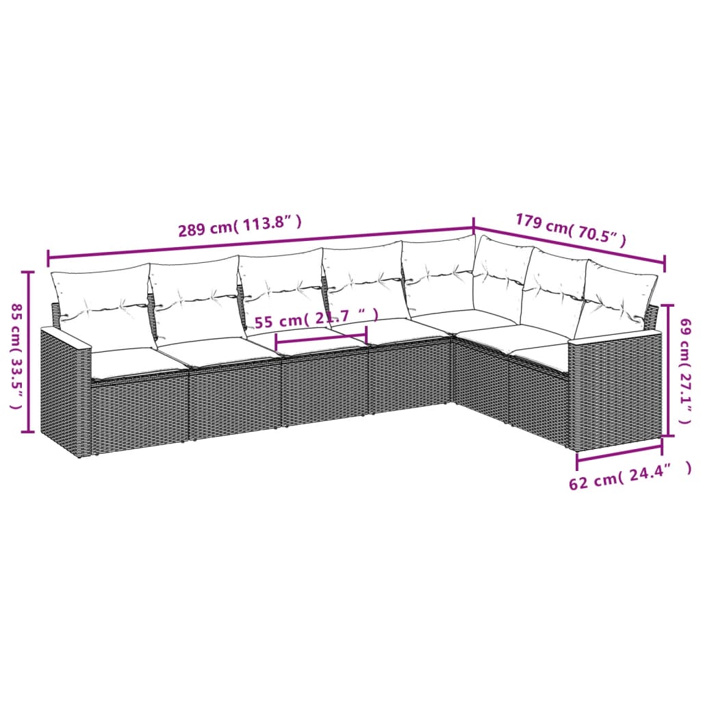 vidaXL Set de sofás de jardín 7 piezas con cojines ratán PE gris