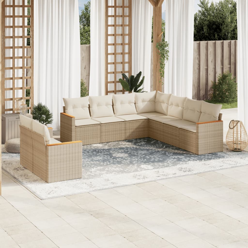 vidaXL Set de sofás de jardín 9 pzas con cojines ratán sintético beige