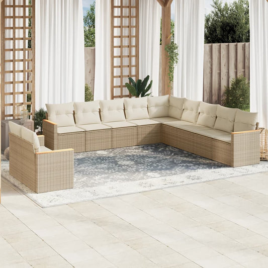 vidaXL Set de sofás de jardín 11pzas con cojines ratán sintético beige