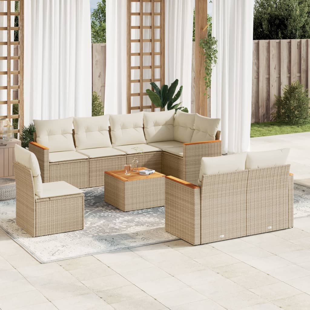 vidaXL Set de sofás de jardín 9 pzas con cojines ratán sintético beige