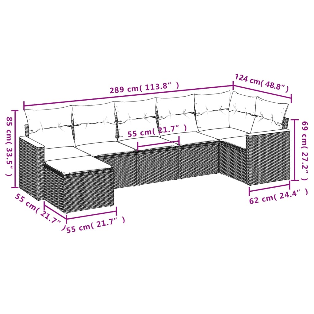 vidaXL Set sofás de jardín 7 piezas y cojines ratán sintético beige