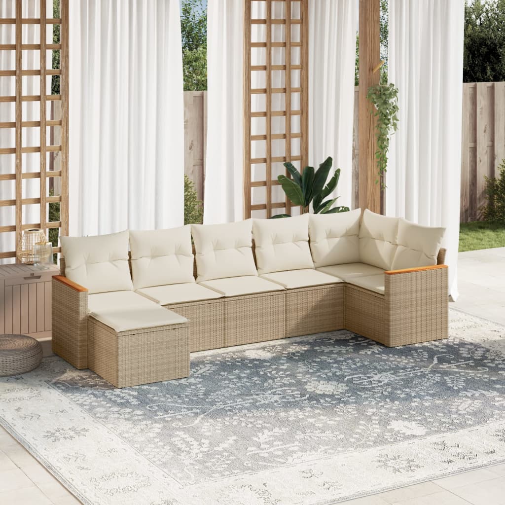 vidaXL Set sofás de jardín 7 piezas y cojines ratán sintético beige