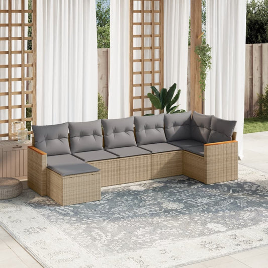 vidaXL Set sofás de jardín 7 piezas y cojines ratán sintético beige