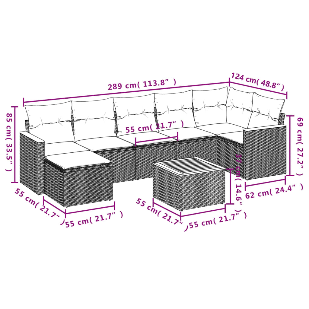 vidaXL Set de sofás de jardín 8 piezas y cojines ratán sintético negro