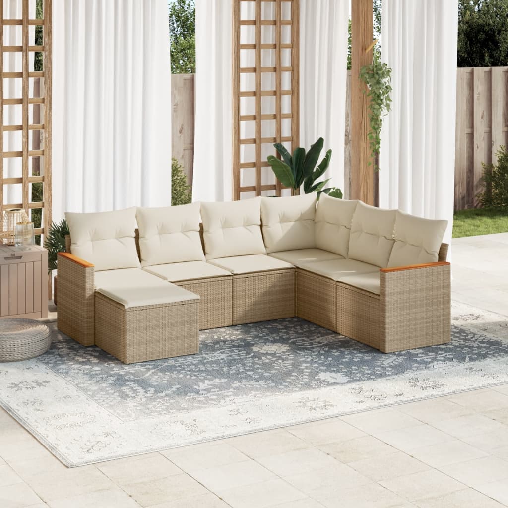 vidaXL Set sofás de jardín 7 piezas y cojines ratán sintético beige