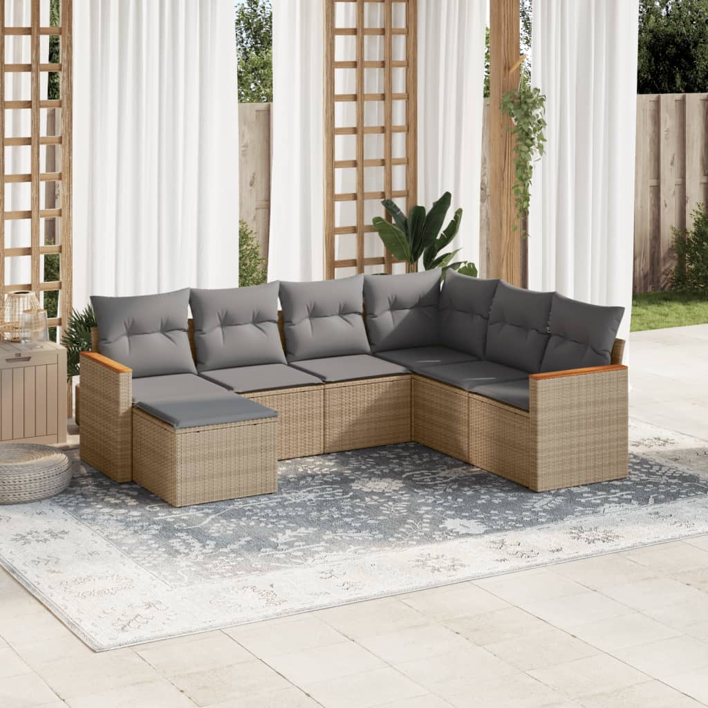 vidaXL Set sofás de jardín 7 piezas y cojines ratán sintético beige