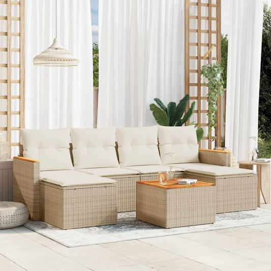 vidaXL Set sofás de jardín 7 piezas y cojines ratán sintético beige