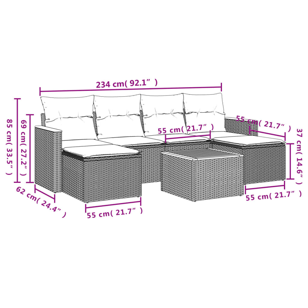 vidaXL Set sofás de jardín 7 piezas y cojines ratán sintético beige