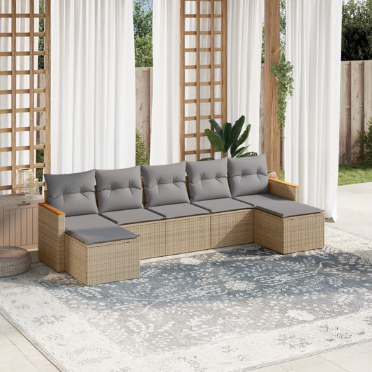 vidaXL Set sofás de jardín 7 piezas y cojines ratán sintético beige