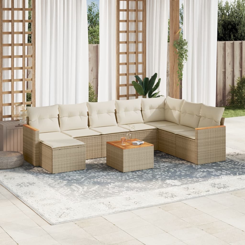 vidaXL Set de sofás de jardín 9 pzas con cojines ratán sintético beige