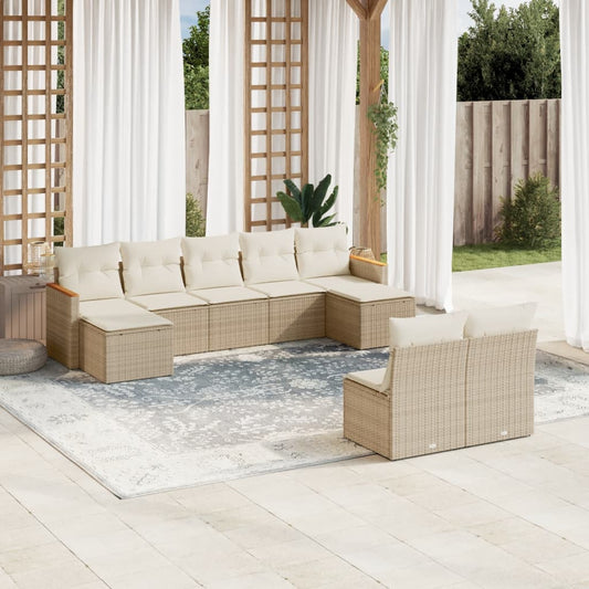 vidaXL Set de sofás de jardín 9 pzas con cojines ratán sintético beige