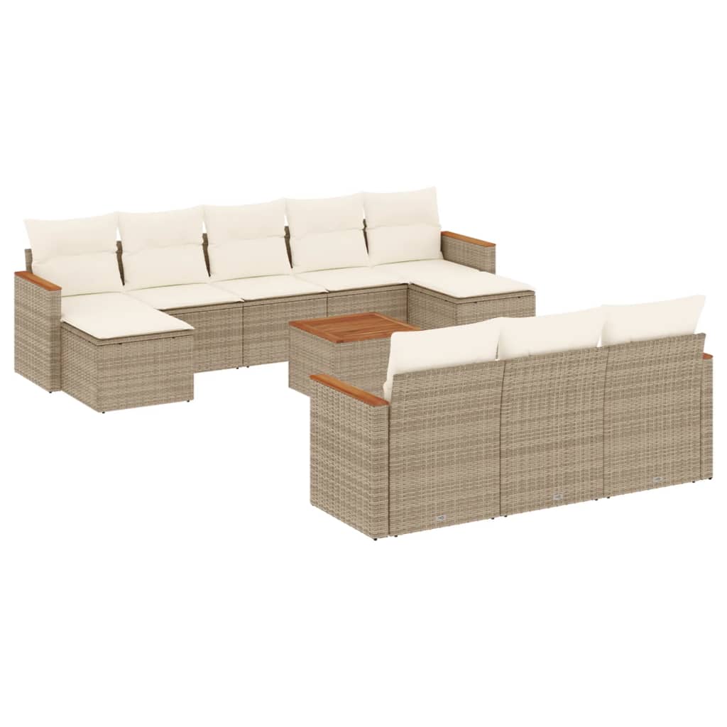 vidaXL Set de sofás de jardín 11pzas con cojines ratán sintético beige