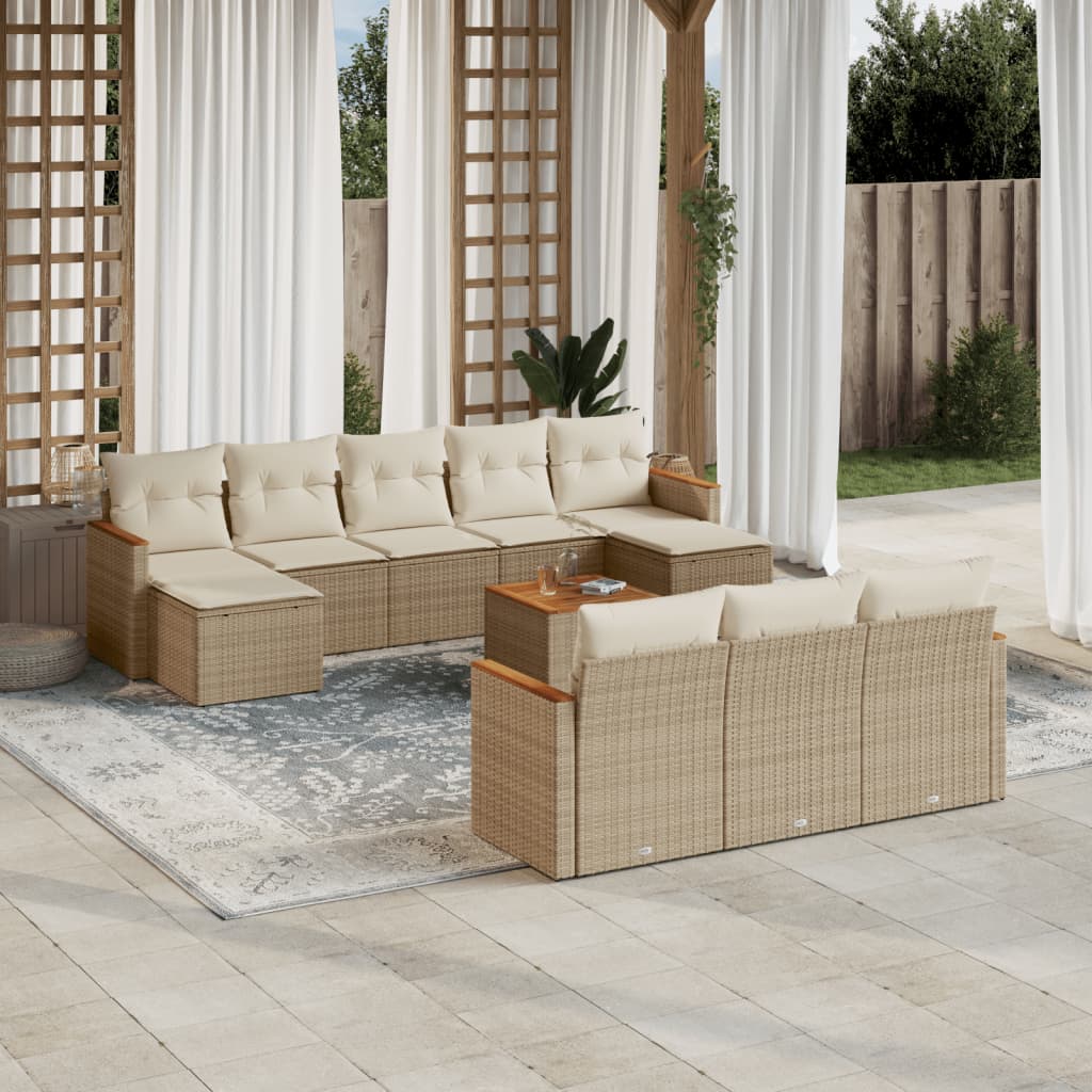 vidaXL Set de sofás de jardín 11pzas con cojines ratán sintético beige